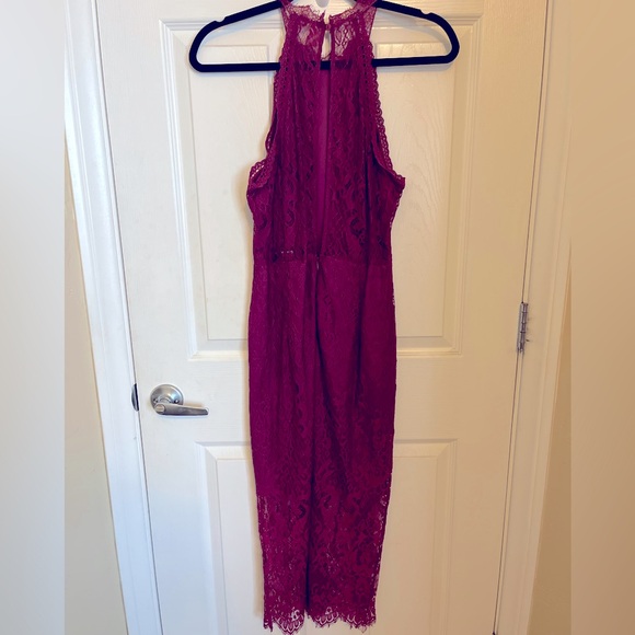 Kiss Me at Midnight Magenta Lace Halter Bodycon Midi Dress - Picture 6 of 7